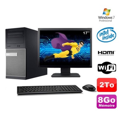 Lot PC Tour DELL 3010 MT G2020 Brenner 8Go 2To HDMI Wifi W7 + Bildschirm 17''