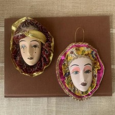 Set Of 2 Vintage New Orleans Mardi Gras Porcelain Masks Wall Decor, Small 5x6"