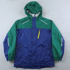 L.L.Bean Trail Model Rain Jacket Boys M 10-12 Blue Green TEK Hooded Packable
