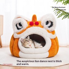 Warm Lion Dance Cat Bed Plush Winter Pet Nest Cave Bed for Small Dog Kitten Cozy