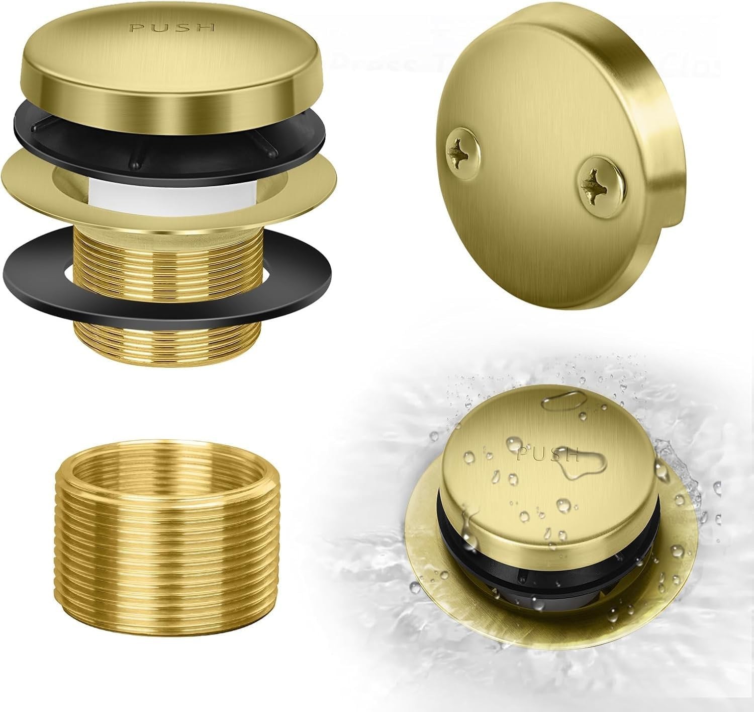 Tip-Toe Bathtub Drain Kit with Two-Hole Overflow Plate, Premium Quality Bath Tub