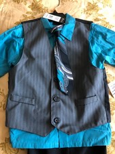 Retro Boys, 4 Piece Set, Pants, Vest, Dress Shirt, Tie, Long Sleeve Size 7 Reg