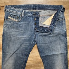 Diesel Jeans Men 36x32 Blue Zathan Bootcut Denim Italy Made Dirty Wash Hemmed 25