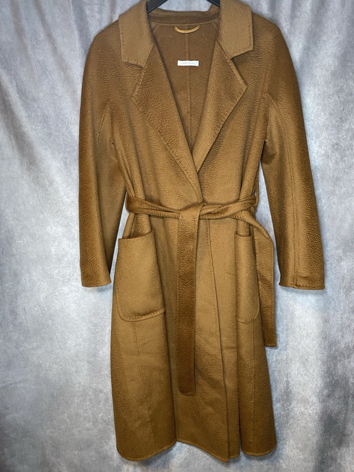 Cucito a Mano Max Mara Lilia Cashmere Belted Wrap Coat Midi Length Brown
