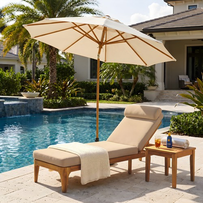 #ad Acacia Wood Chaise Lounge Outdoor Sun Lounge Chair Patio Recliner Poolside $599.00