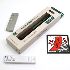 [Set] Uni KuruToga Wood 0.5mm Pencil – Forest Green + Metal Case & 0.5 HB Refill