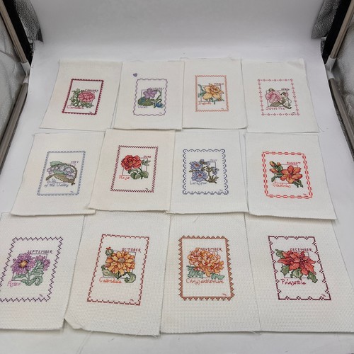 Vintage Cross Stitch  Lot Completed All 12 Months and Flowers of the Year 5x7"