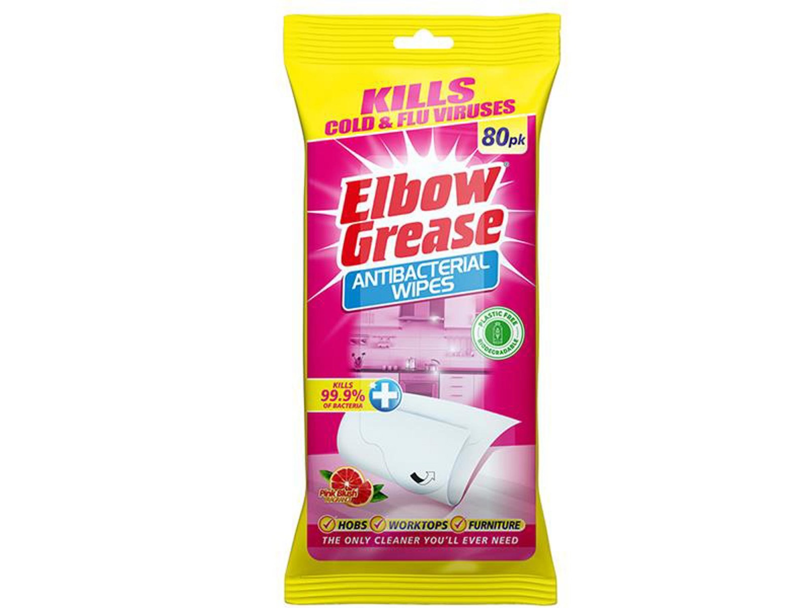 Elbow Anti-Bacterial Multi-Surface Wipes Pink Blush 80 Pack EG180