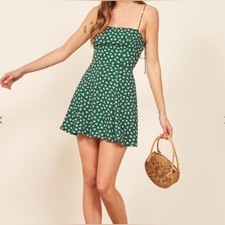Reformation Green Floral Sarah Chive Spaghetti Strap Mini Sundress Sz 10