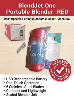 BlendJet One Portable Blender Red - Rechargeable Personal Smoothie Maker - Open
