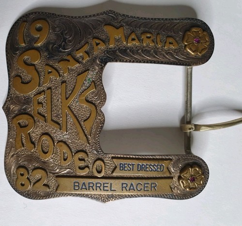 Vintage 1982 Santa Maria Elks Rodeo Cowboy Rodeo Sterling Silver Overlay BUCKLE - Picture 3 of 13