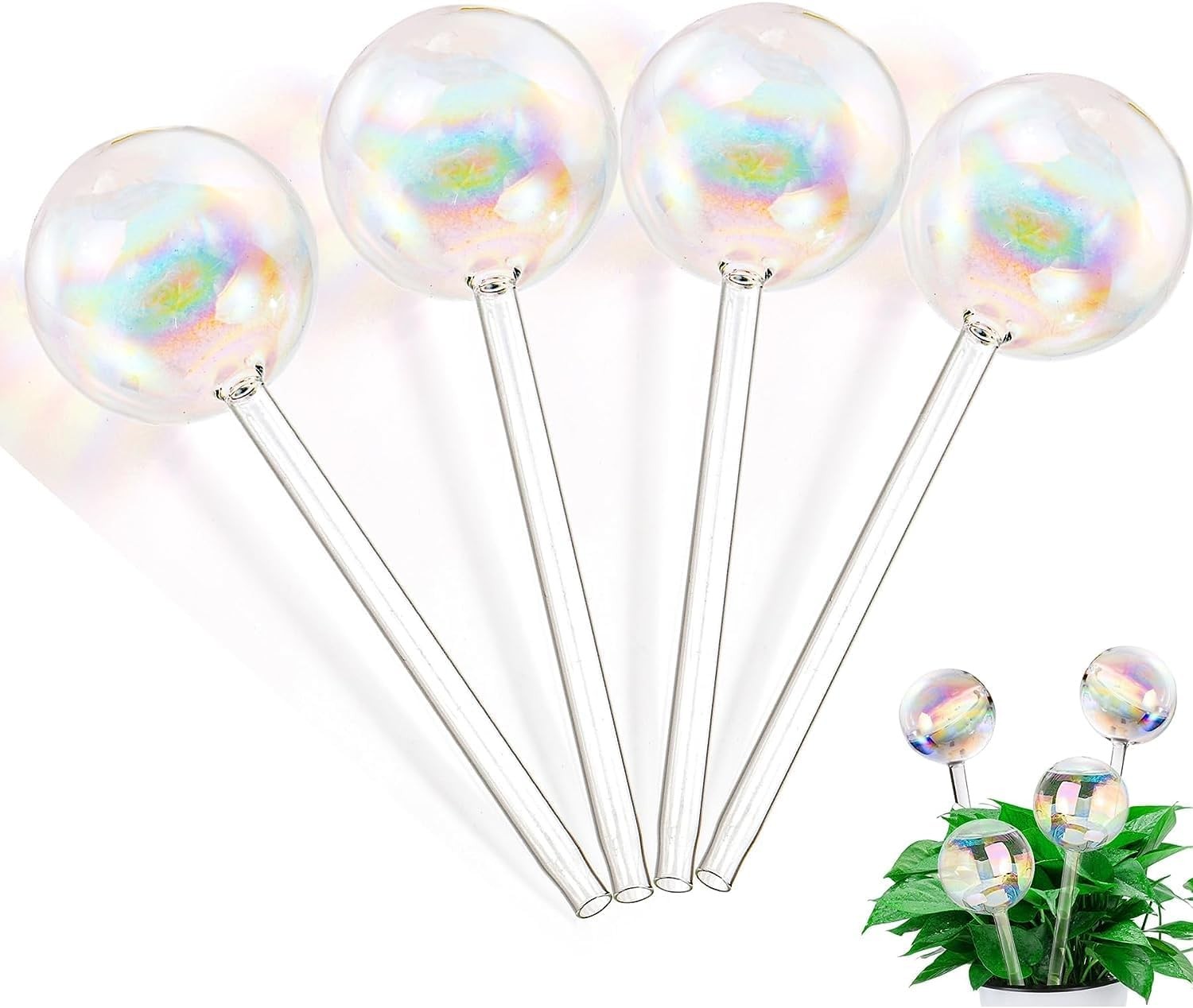 Yopay 4 Pack Plant Watering Bulbs, Hand Blown Glass Self Watering Spikes Globes