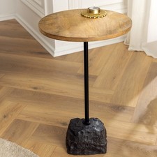 Runder Beistelltisch TRAYFUL -  55cm - natur - Mangoholz massiv Marmorfuß Metall