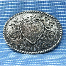 Western Heart Country Love Dress Belt Buckle Cowgirl Scroll Vintage 80s .CVB736