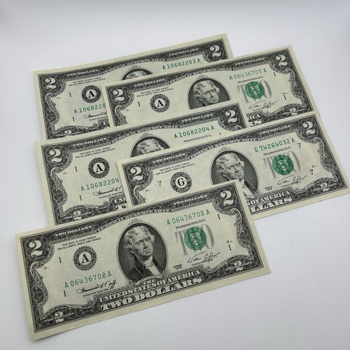 US Two Dollar Bills SET OF 5 1976 Series From Chicago & Boston SET OF FIVE BILLS