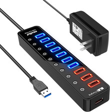 Powered USB 3.0 Hub, USB 3.0 Data Hub 11 Ports - 7 USB 3.0 Data Ports + 4 Smart 