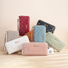 Womens Wallet Clutch Double Zip Around Credit Card Holder Leather Large Capacity