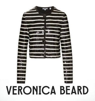 VERONICA BEARD Jacket Women sz 8 Black White Sequin Striped MICKEY Cropped NWT