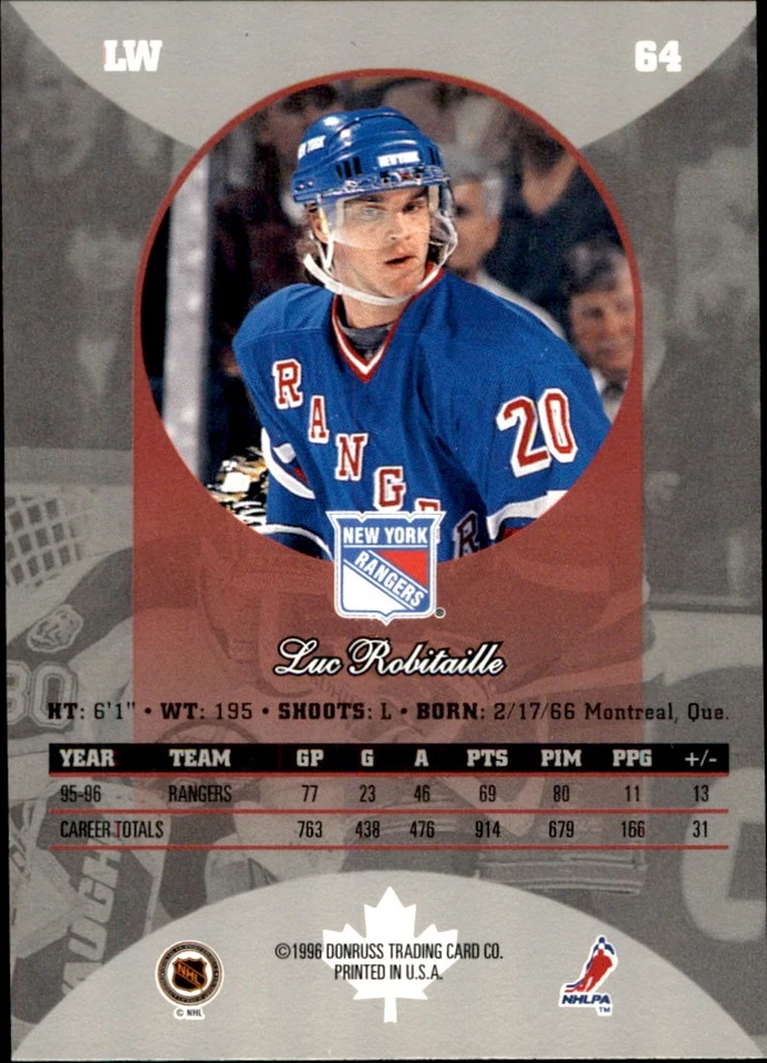 Luc Robitaille 1996-97 Donruss Canadian Ice #64 New York Rangers FREE SHIP - Image 2 of 2