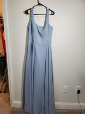 Hayley Paige Cornflower Blue Chiffon Maxi Bridesmaid Dress Size 14