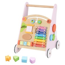 Wooden Baby Walker, Montessori Walker with Multiple Activity Toys, Storage, P...
