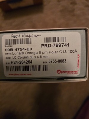 NEW! Phenomenex LC Column 50 x 4.6mm Luna Omega 5um Polar C18 P/N 00B-4754-E0