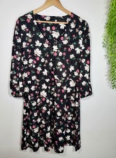Kaleidoscope Black Pink Floral Button Front Jersey Dress UK 14 Day Party Dress