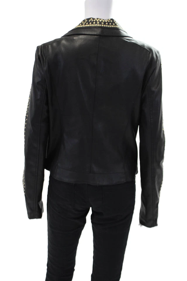 Chaqueta negra con cuello tachonado de cuero vegano Tart Collections para mujer talla L Foto 3 de 4