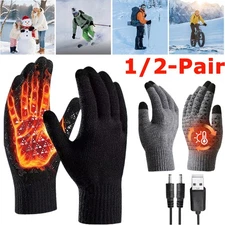 Touchscreen Windproof Warm Knit USB Heated Gloves Hand Warmer Winter Protection