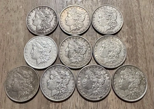 Lot of (10) Pre-21 Morgan 90% Silver Dollars, All Different Dates, XF/AU Coins