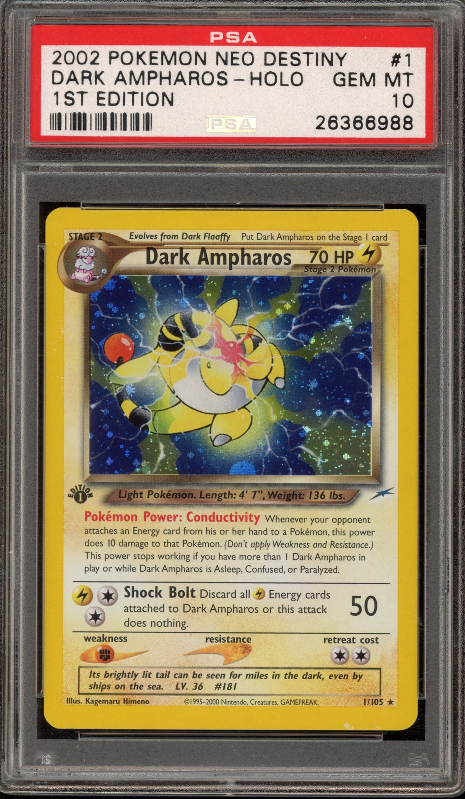 Pokemon Dark Ampharos Neo Destiny 1st Edition Holo Rare #1 PSA 10 Gem Mint