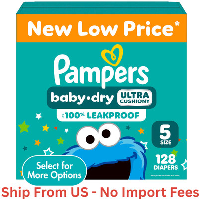 BIG SALE! Pampers Baby Dry Diapers Size 5, 128 Count, Absorbent, Free Ship US