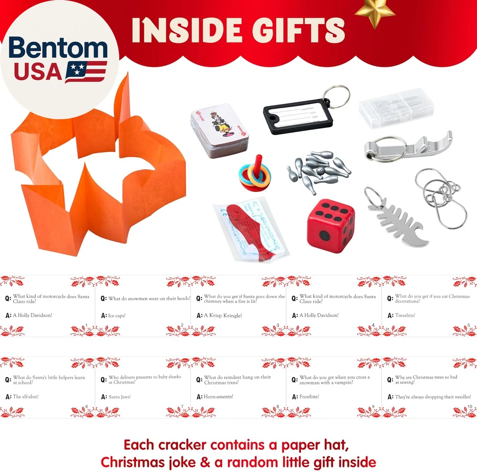 Pacote com 10 Favor de Festa de Natal Sem Encaixe, Favor de Mesa de Natal Inclui Chapéu de Festa, Piada - Imagem 3 de 4