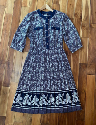 EUC Vintage Breli Union Made A-line Pleated Dress Button Down Blue Willow Sz 16