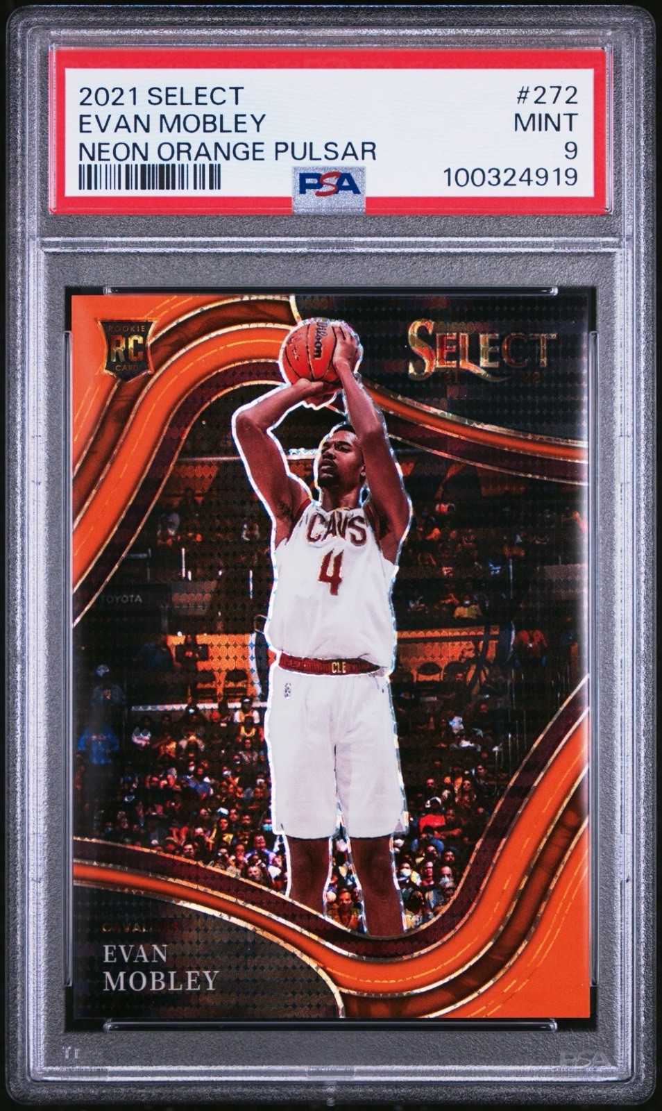 2021 Select Evan Mobley Rookie Courtside Neon Orange Pulsar FOTL # /15 PSA 9