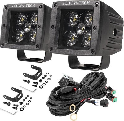 2PCS 3'' 100W LED Cube Pod Lights 10000LM with Wiring Kit Offroad Trucks SUV ATV