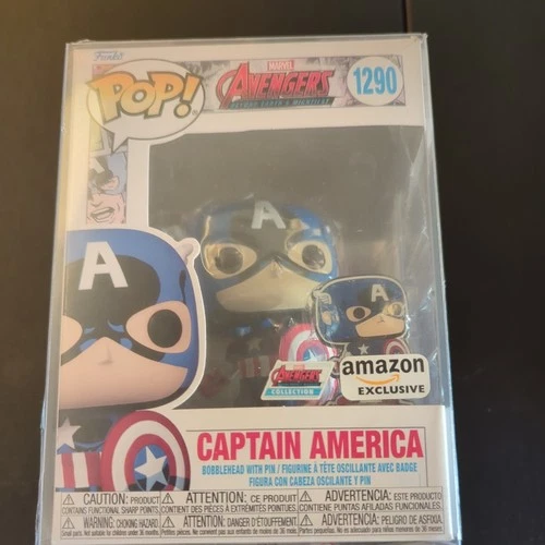 Captain America Funko Pop! #1290 Amazon Exclusive Marvel Collectible Figure+Pin