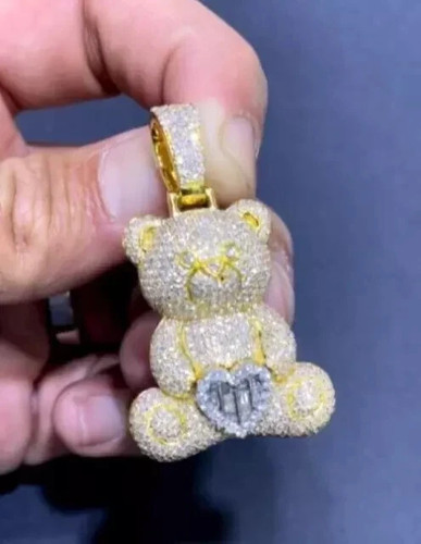 3Ct Round Cut Real Moissanite Teddy Bear Cartoon Pendent 14k Yellow Gold Plated - 第 2/8 張圖片