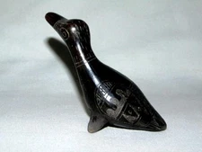 Vintage FOLK ART Tonala Jalisco Mexico Black Etched & Burnished Pottery Bird