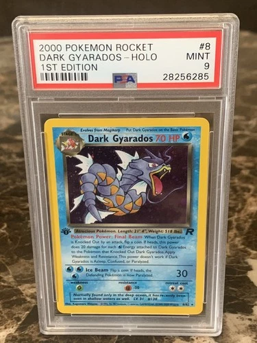 DARK GYARADOS-HOLO 1ST EDITION POKEMON ROCKET 2000 8 PSA 9