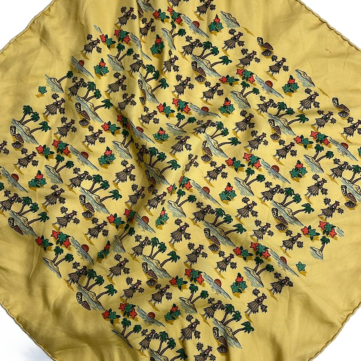 Used Hermes Petit Carre Scarf Yellow Green Multi