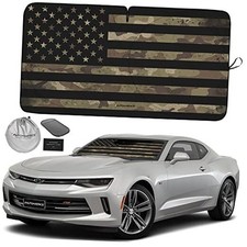 1-Piece Windshield Sun Shade Dark SMALL  59 x 28.5 inches USA DARK CAMO FLAG