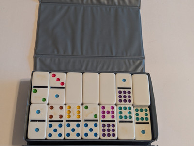 Vintage Domino By Cardinal 55 Dominoes Set In Vinyl Case Missing One - See Video