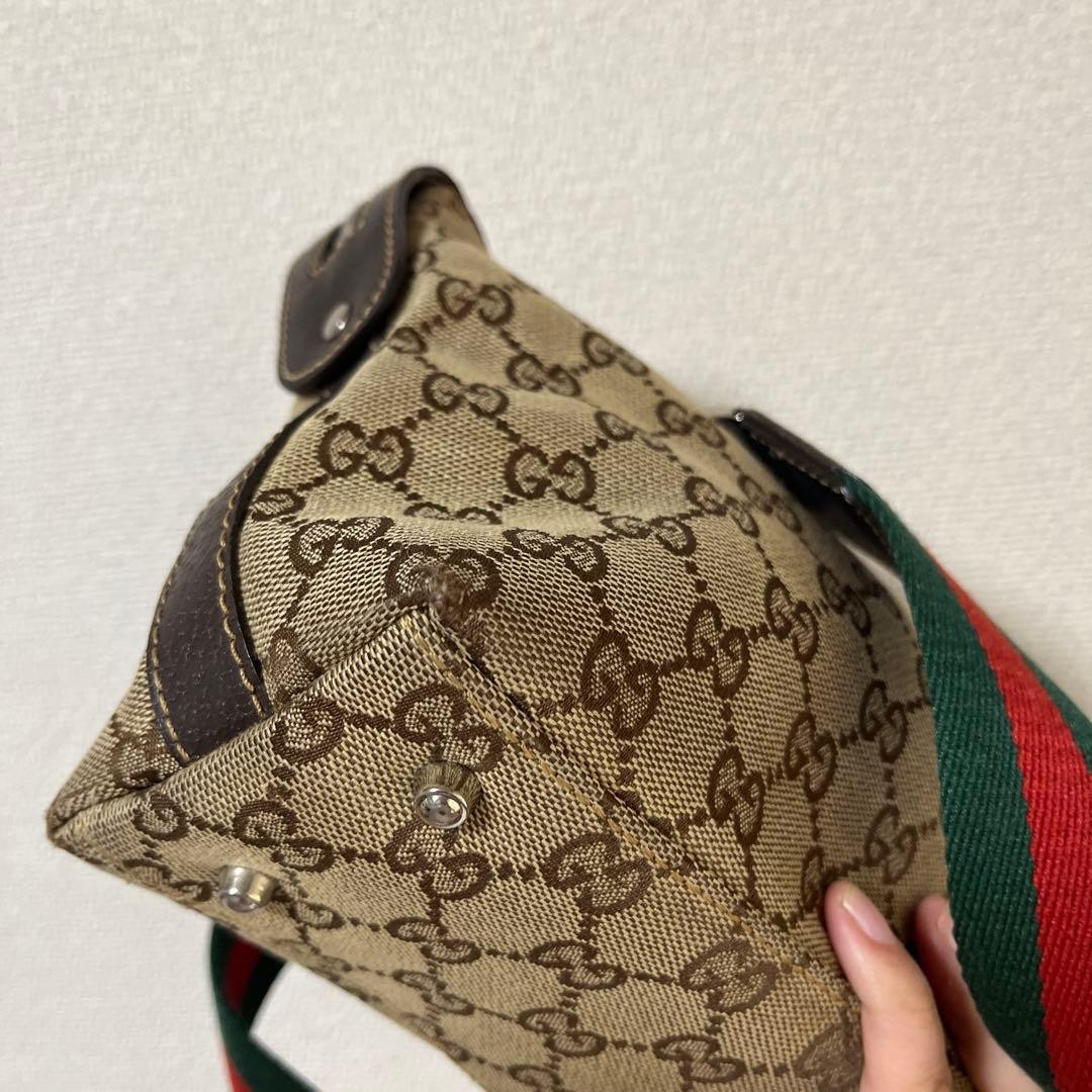GUCCI Canvas GC Pattern Beige Brown Vintage Handbag Authentic Rare Bag thumbnail 9