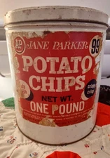 Vintage A&P Grocery Jane Parker Potato Chips Tin  1960s USA Great Advertising 