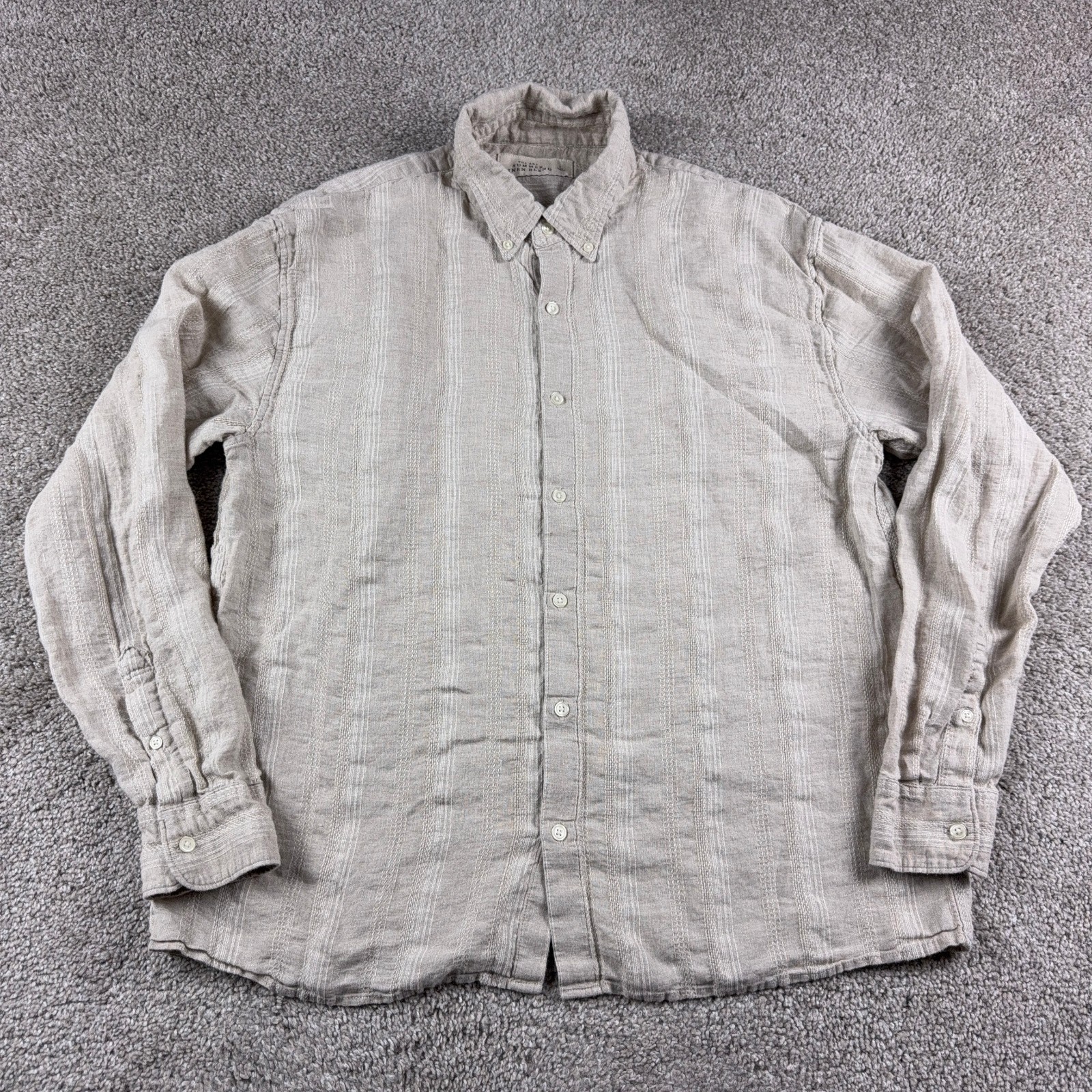 Abercrombie & Fitch Shirt Mens Large Beige Striped Summer Linen Blend Button Up
