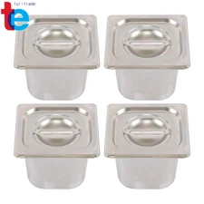 Commercial 6" Deep Hotel Pans w/ Covers, 1/6 Size Steam Table Set (4)