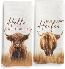 Western Highland Cow Bathroom Decor Towels, Farmhouse Hello Sweet Cheeks Hand