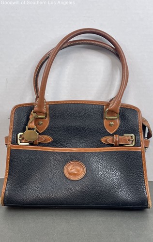 Vintage Dooney & Bourke All Weather Leather Black Tan Pebbled Top Handle Bag - Image 1