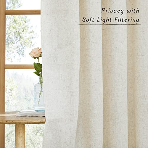 Flax Linen Curtains for Living Room, Rod 42"W x 95"L (Pack of 2) Natural - Picture 6 of 8